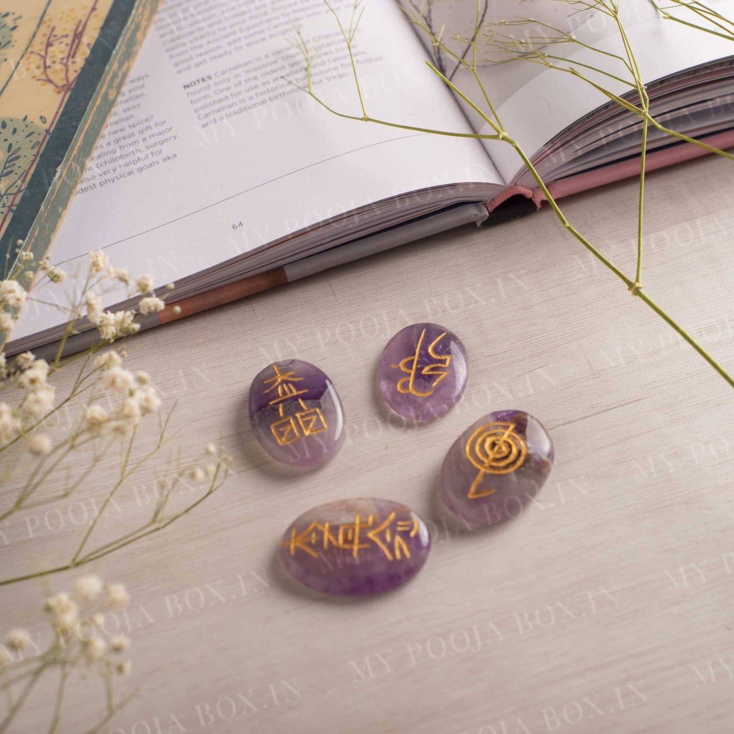 Amethyst Reiki Symbol Engraved Stone Sets