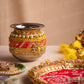Peach & Yellow Bandhani Karwa Chauth Thali Set