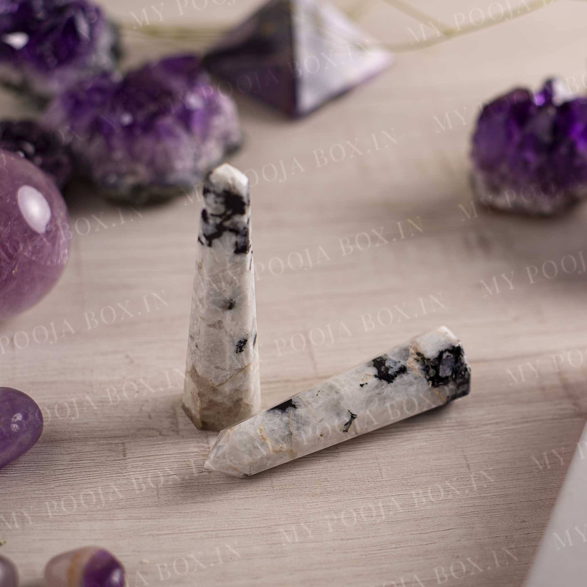 Rainbow Moon Stone Tower/Pencil (Set of 2) | Crystal Healing