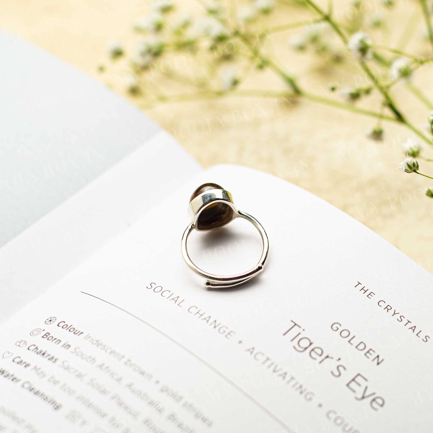 Tiger Eye Silver Adjustable Crystal Ring