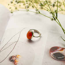 Carnelian Silver Adjustable Crystal Ring