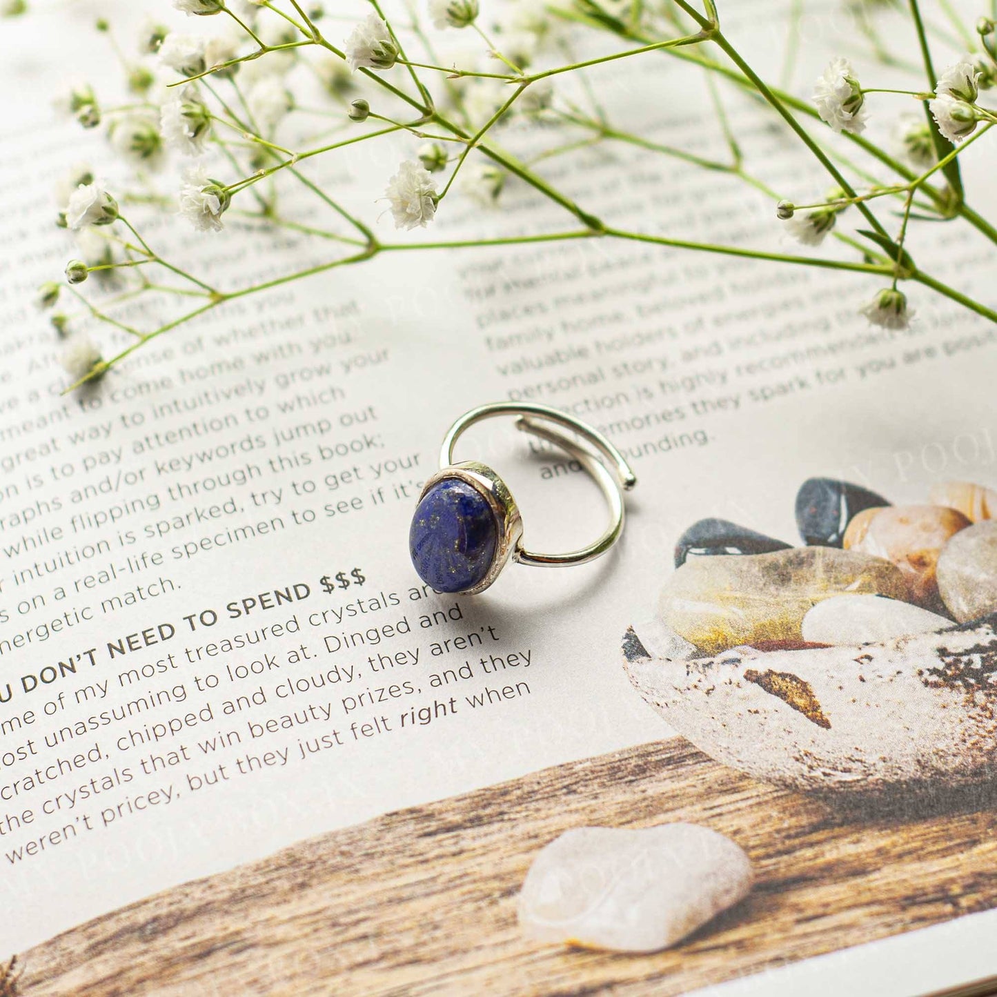 Lapis Lazuli Silver Adjustable Crystal Ring