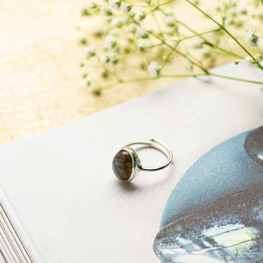 Labradorite Silver Adjustable Crystal Ring