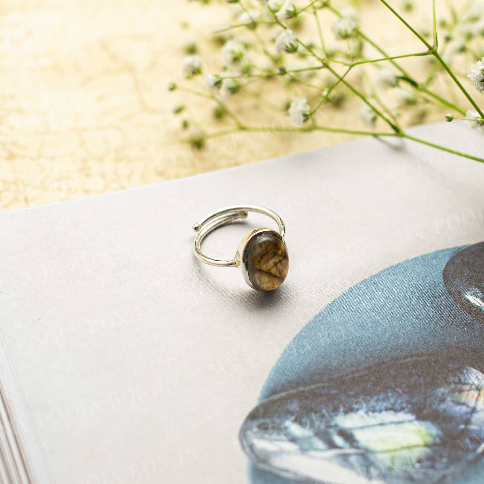 Labradorite Silver Adjustable Crystal Ring