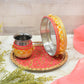 Peach & Yellow Glimmer Karwa Chauth Thali Set