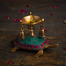 Brass Tortoise Diya with Hanging Bells