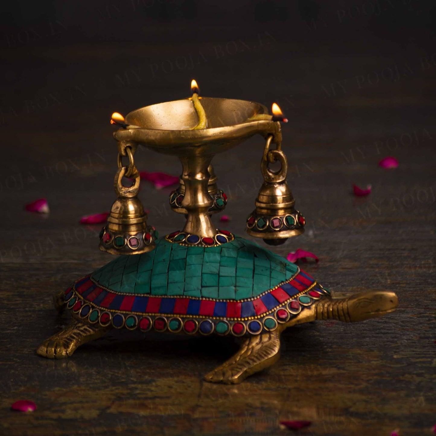 Brass Tortoise Diya with Hanging Bells