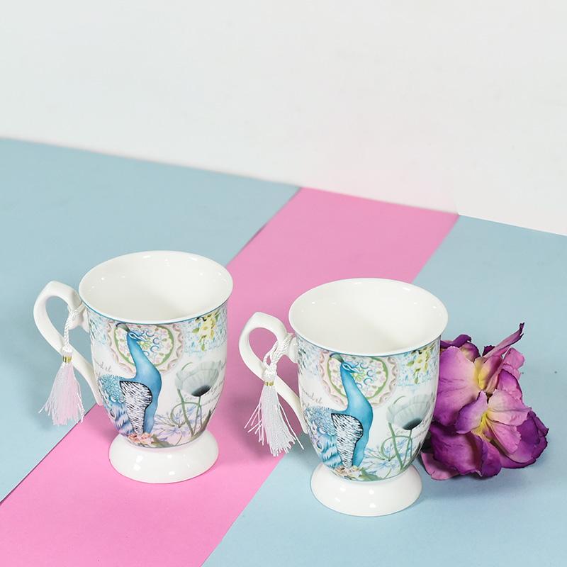 Peacock Design Vintage Tea Cups (Set of 2)