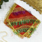 Red Designer Chowki Cover With Multicolour Lase