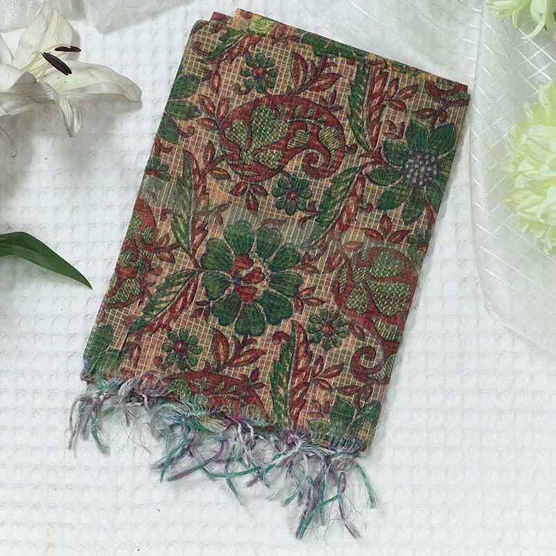 Floral Paisley Work Kota Check Dupatta
