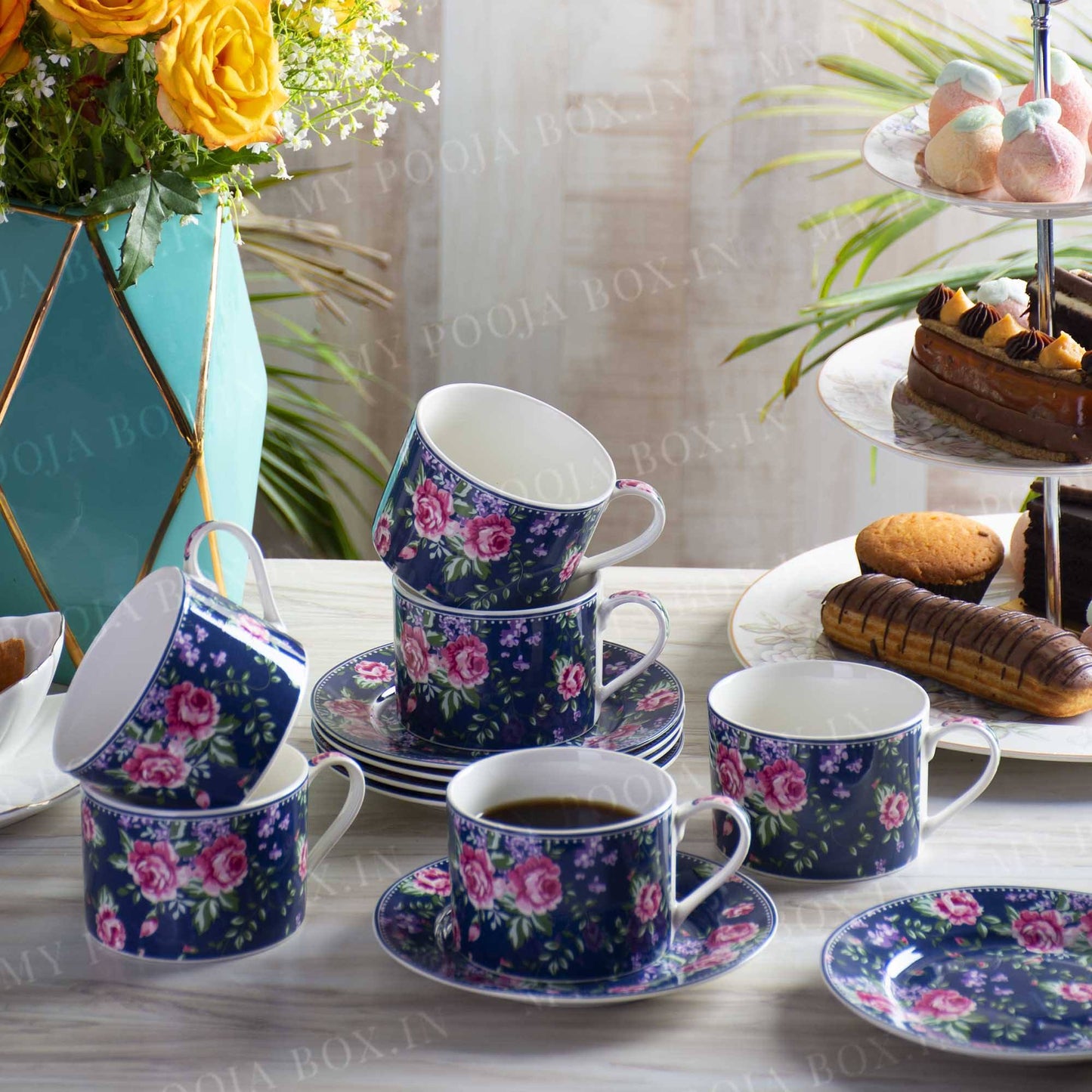 Floral Delights Tea Cups with Saucer (Set of 6)