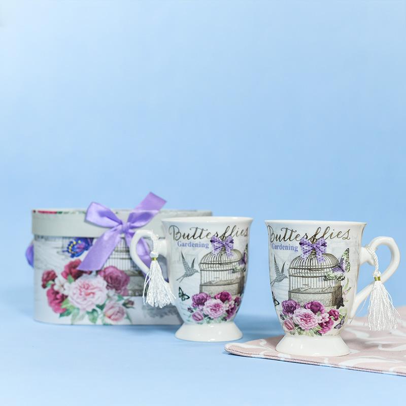 Violet Cage Theme Vintage Tea Cups (Set of 2)