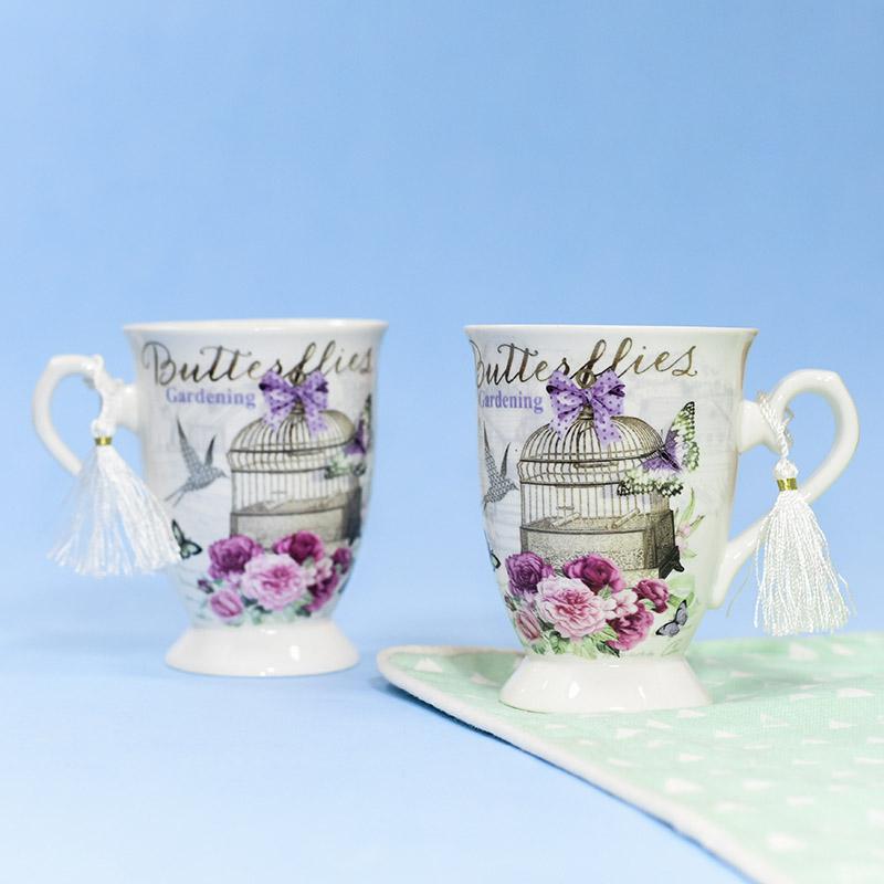 Violet Cage Theme Vintage Tea Cups (Set of 2)
