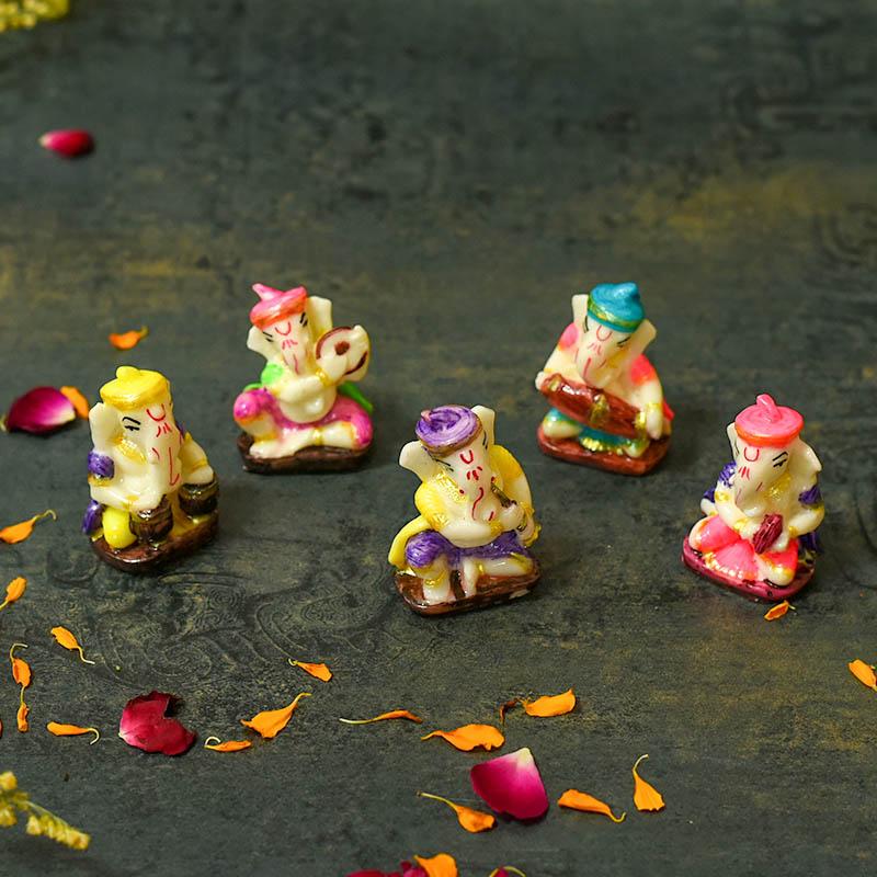 Cute Instrumental Ganesha Showpiece Set of 5