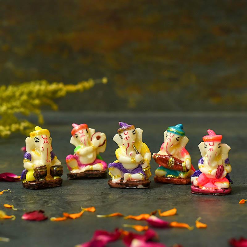 Cute Instrumental Ganesha Showpiece Set of 5