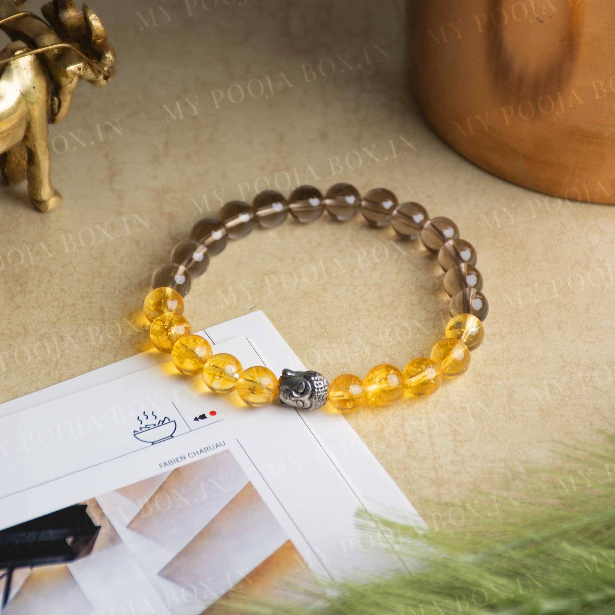 Citrine & Smokey Quartz Healing Bracelet with Buddha Charm