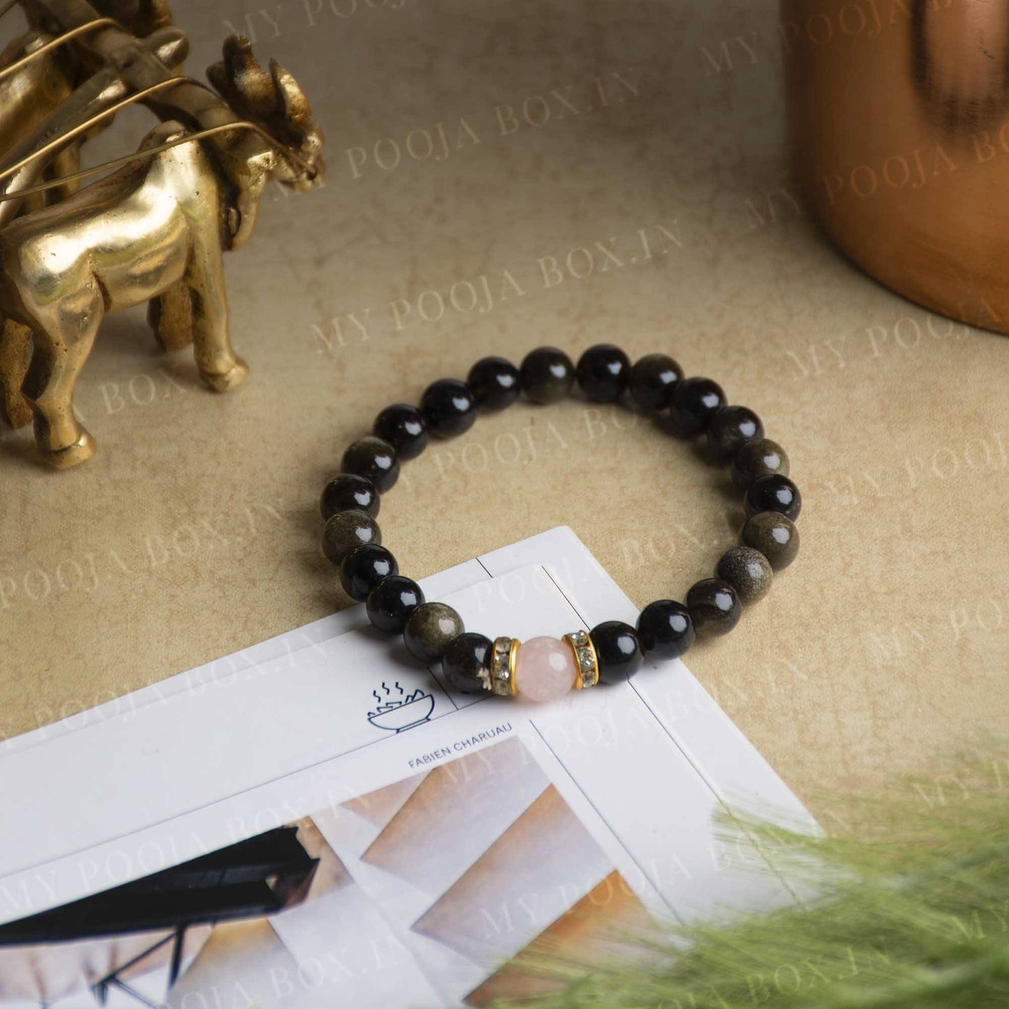 Obsidian & Rose Quartz Natural Crystal Healing Bracelet