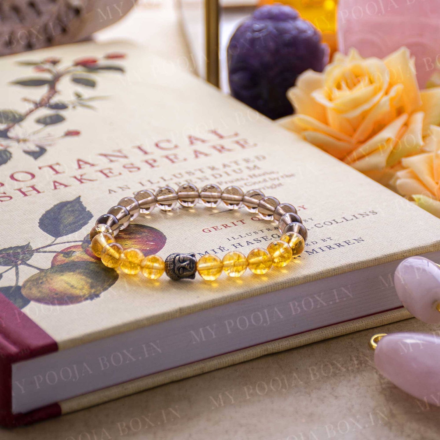 Citrine & Smokey Quartz Healing Bracelet with Buddha Charm