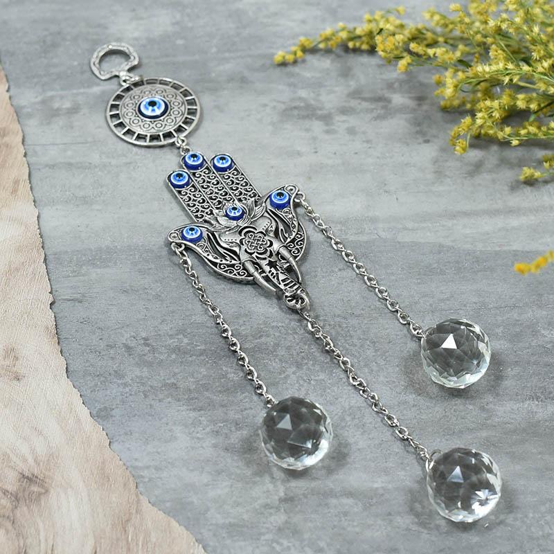 Evil Eye with Hamsa Hand Protection Crystal Hanging
