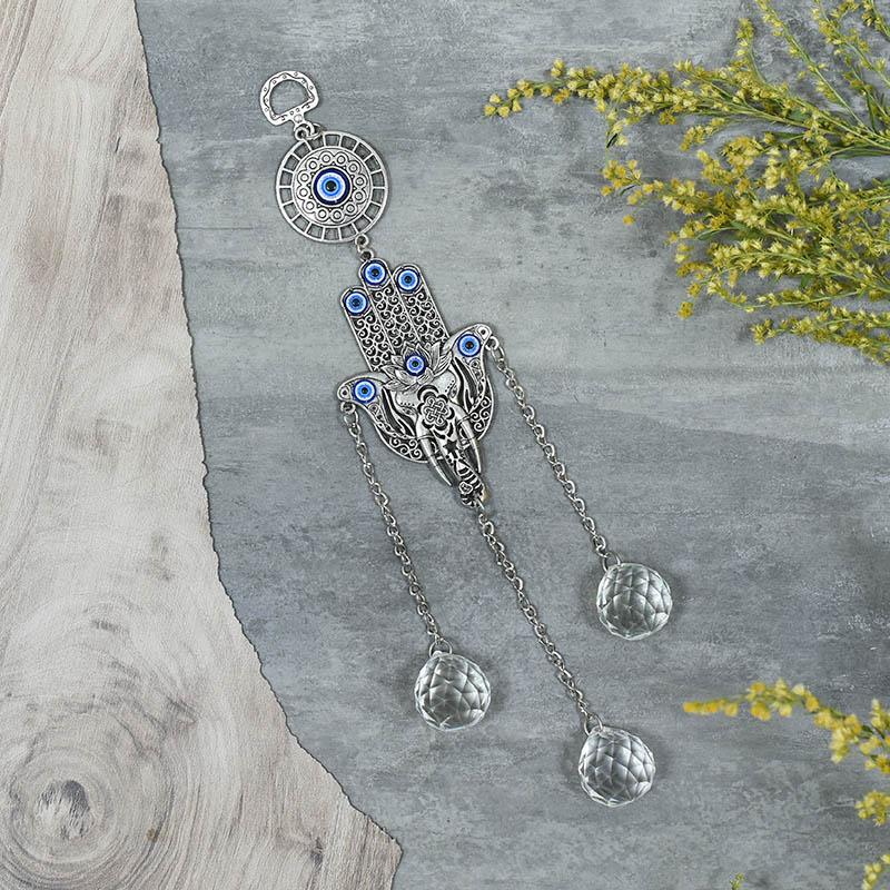 Evil Eye with Hamsa Hand Protection Crystal Hanging