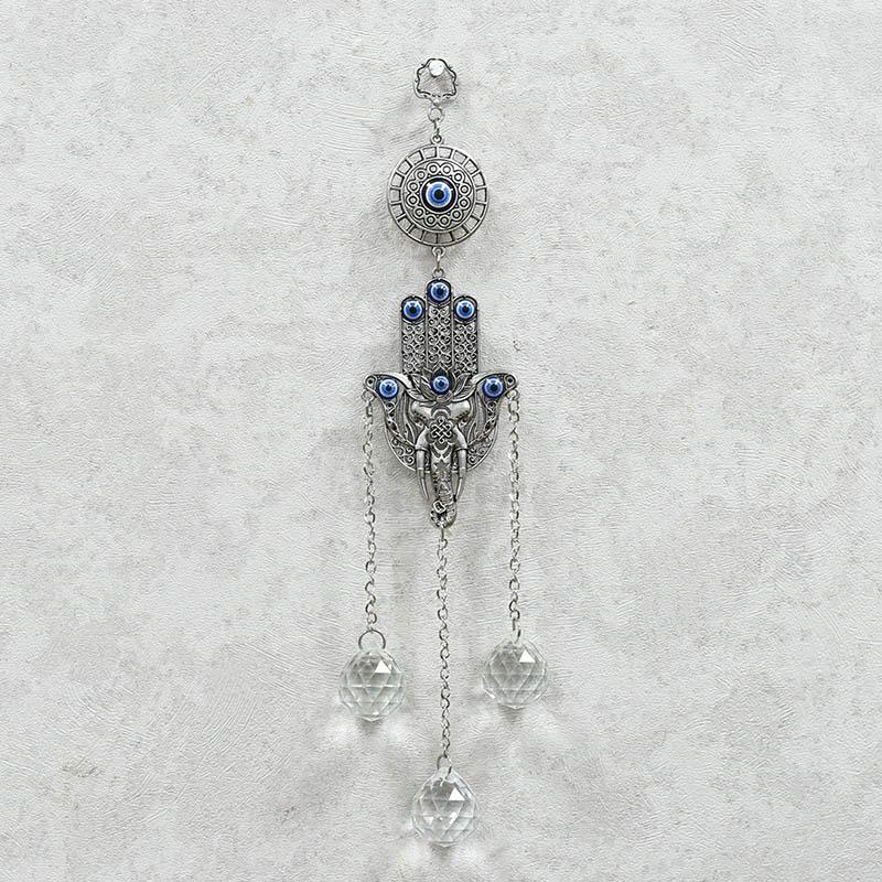 Evil Eye with Hamsa Hand Protection Crystal Hanging