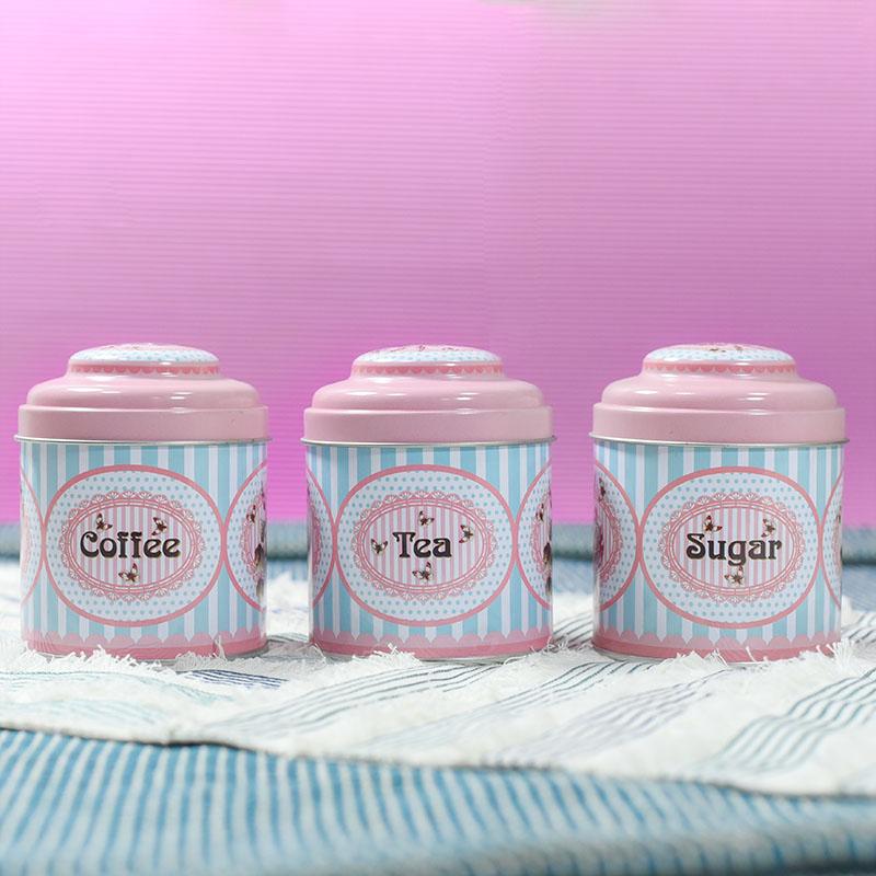 Fantastic Tea Sugar Coffee Tin Jars Set Of 3