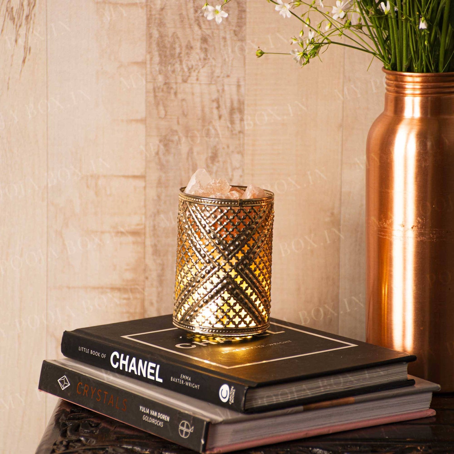 Exquisite Golden Miniature Himalayan Salt Lamp