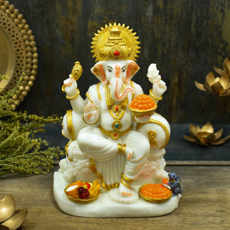 Glossy Lord Ganesha With Fruits and Sweets