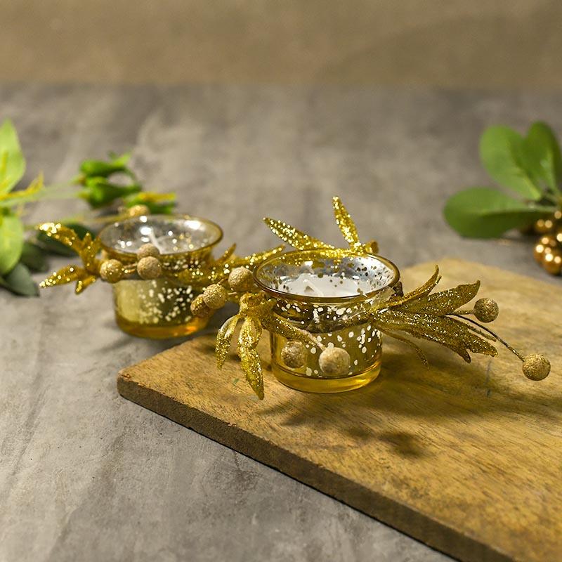 Shimmering Gold Beaded Candle Set