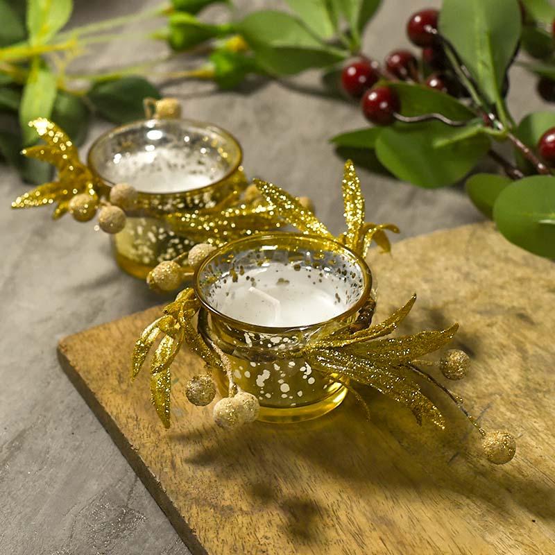 Shimmering Gold Beaded Candle Set