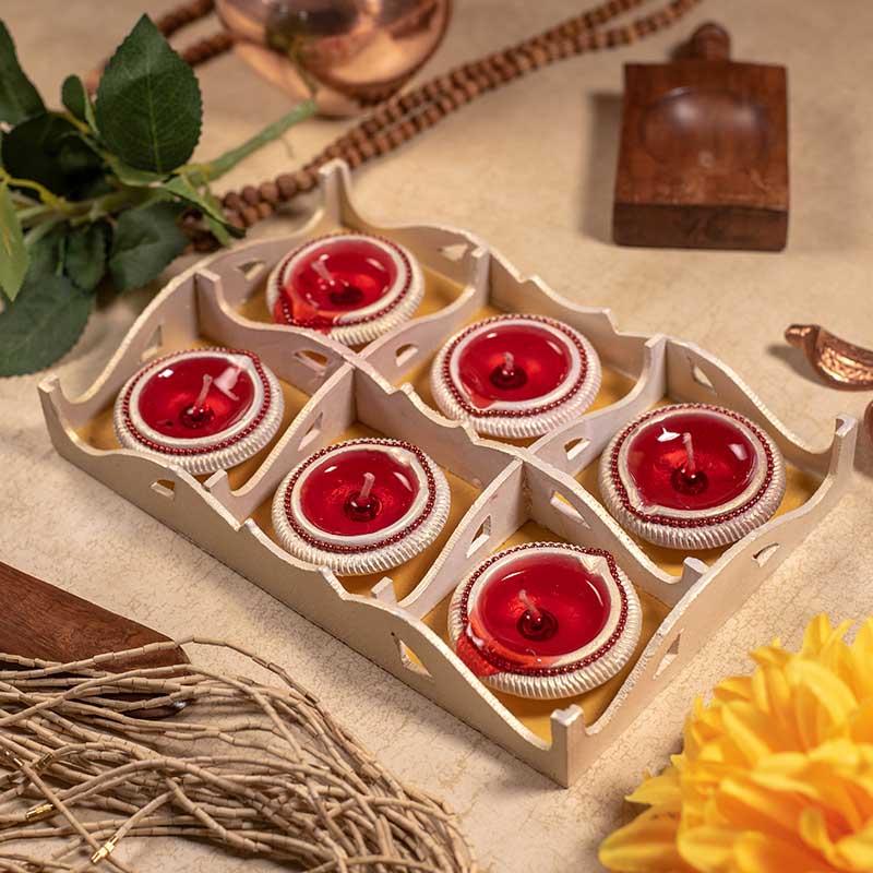 Red Gel Diya (Set of 6)