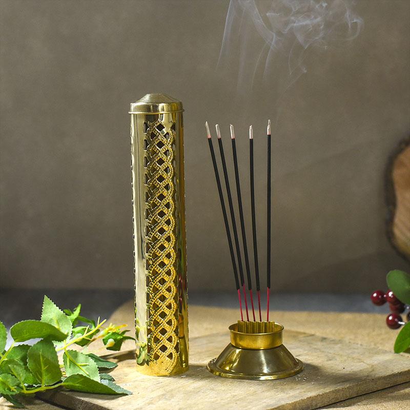 Handmade Brass Agarbatti Incense Holder with Wavy Latticework