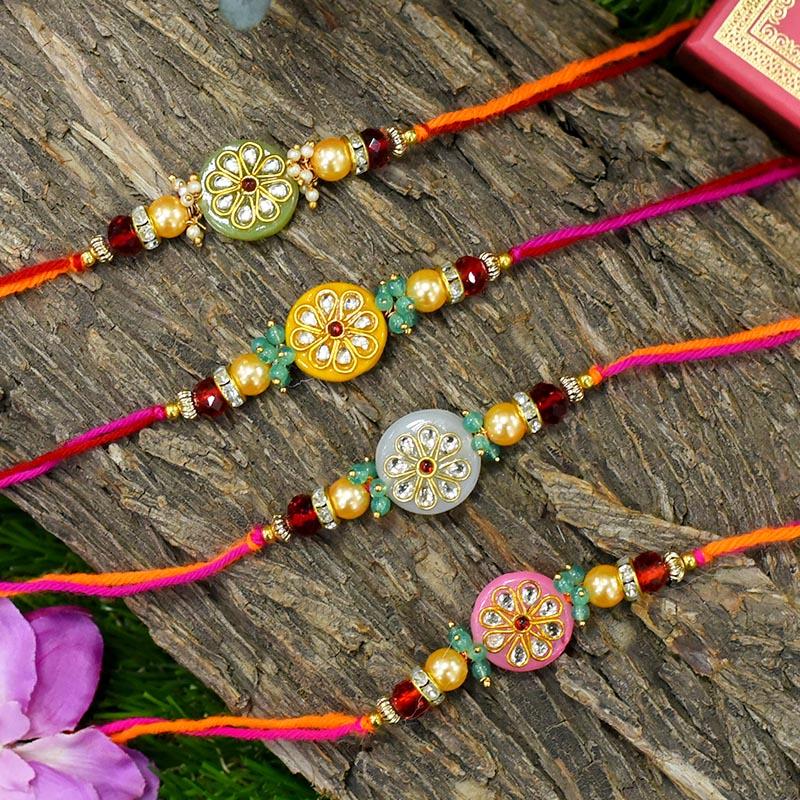 Stunning Round Kundan Rakhi Set of 4