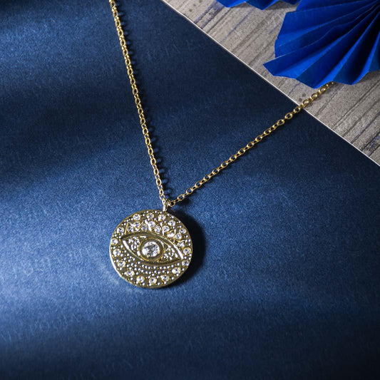 Crystal Studded Evil Eye Pendant Necklace