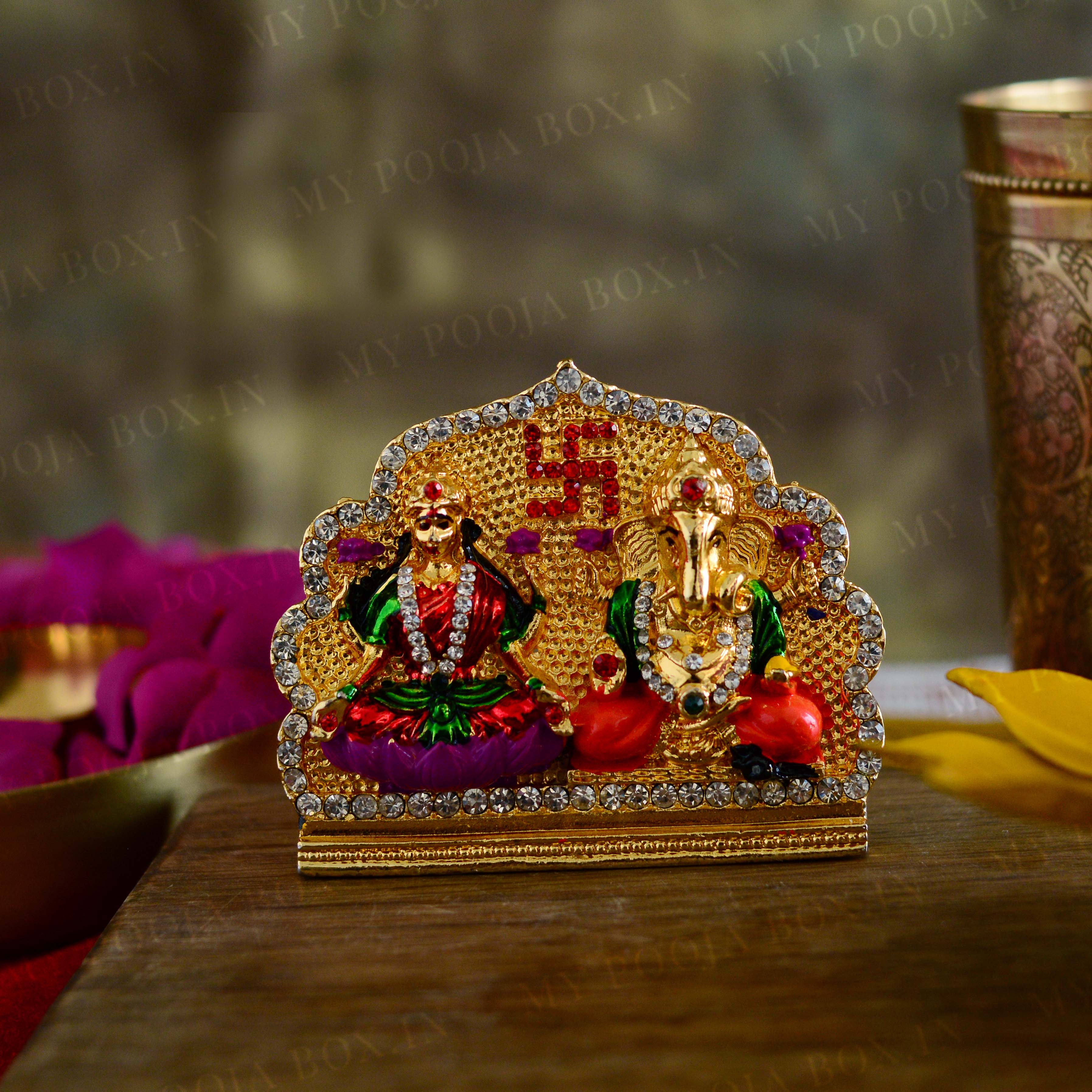 Diamond-Studded Laxmi Ganesh Murti with Swastik