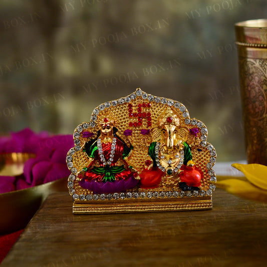 Diamond-Studded Laxmi Ganesh Murti with Swastik