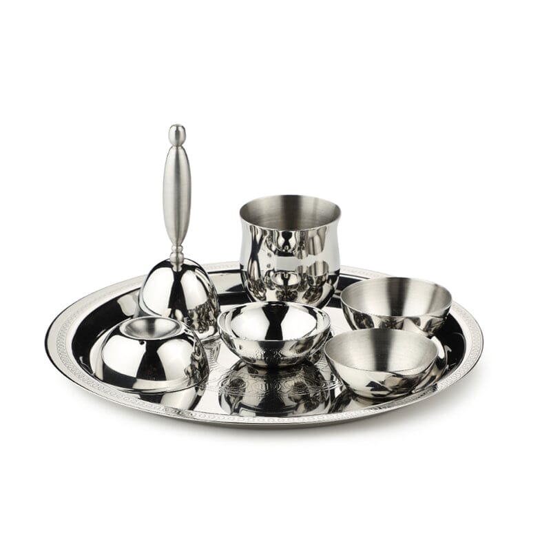 Silver Stainless Steel Pooja Thali Small (Set of 7)
