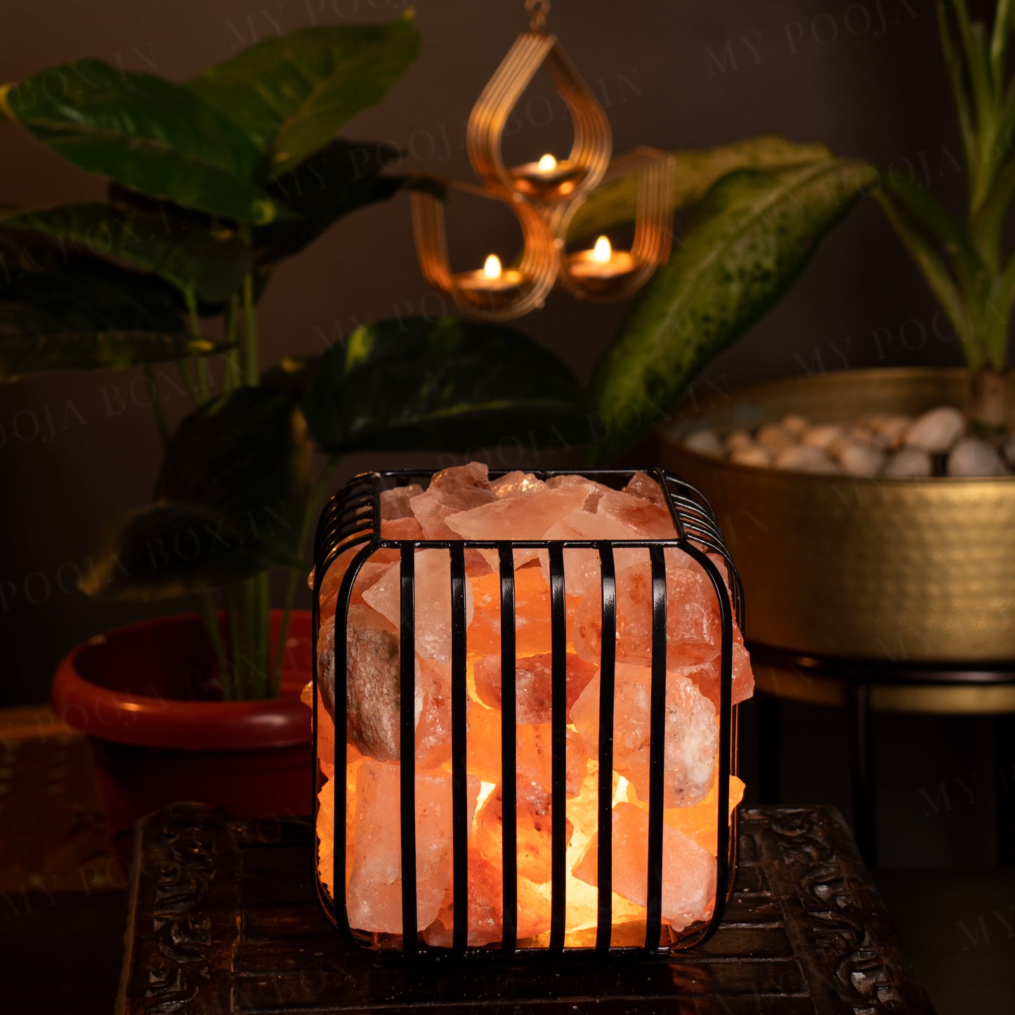 Square Iron Basket Himalayan Salt Lamp