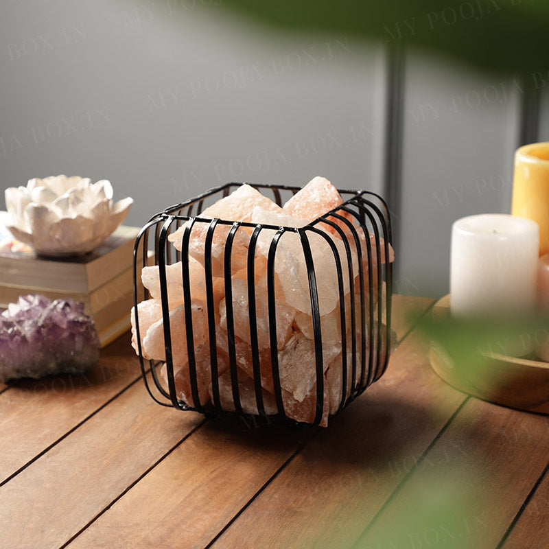 Square Iron Basket Himalayan Salt Lamp