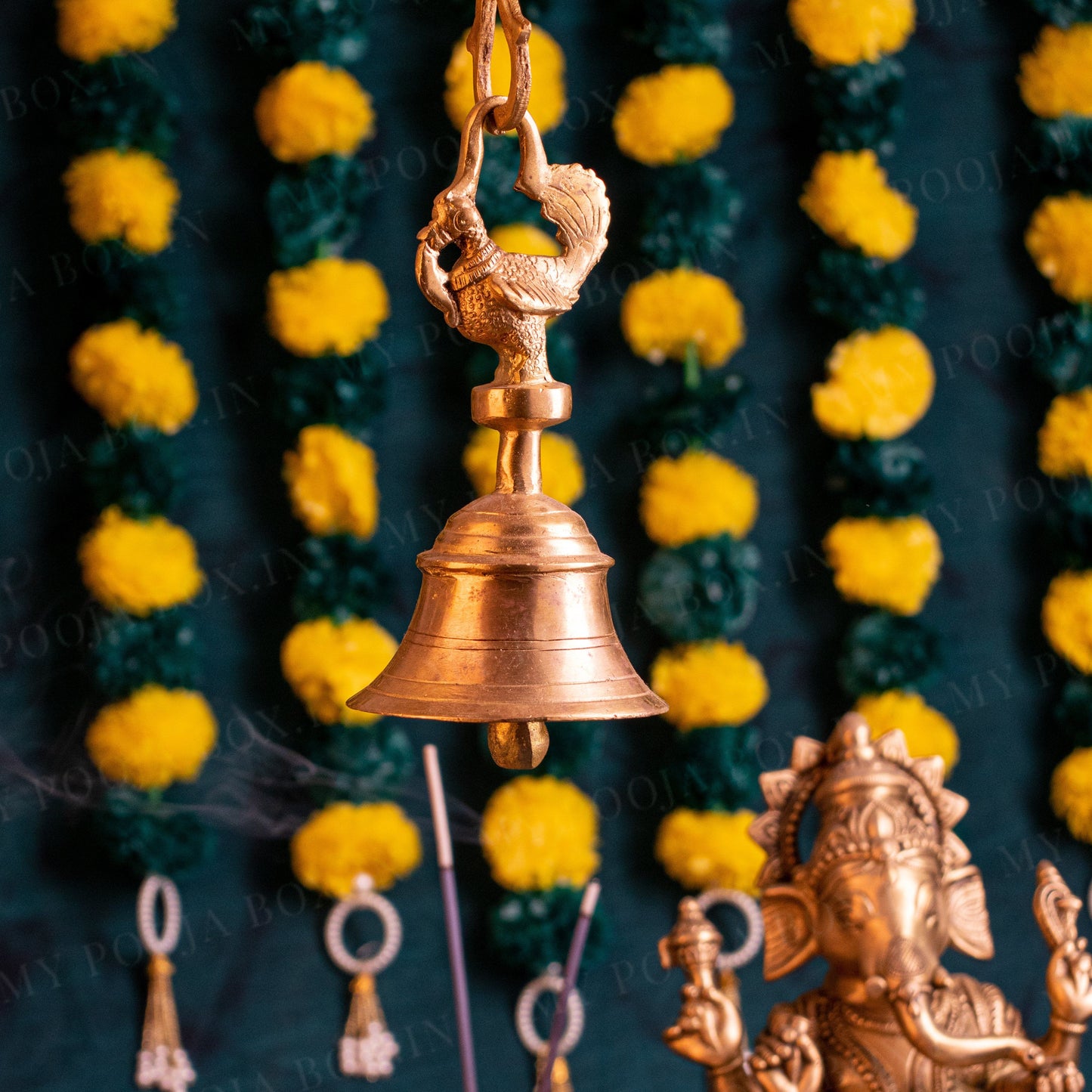 Antique Brass Hanging Peacock Bell