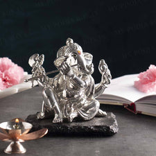 Adorable Silver Ganesha Playing Flute