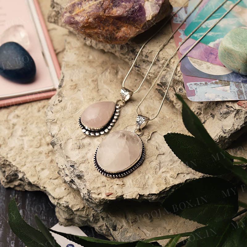 Natural Pink Rose Quartz Pendant Necklace