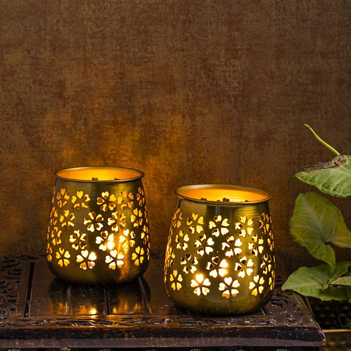 Floral Brass Finish T-light Holder