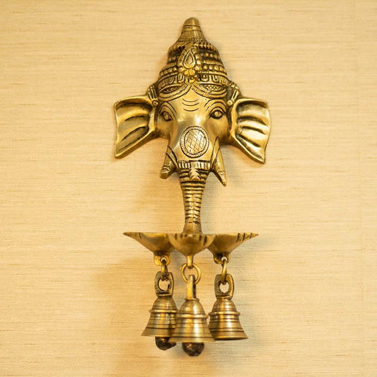 Antique Ganesha Wall Hanging With Deepak & Bells