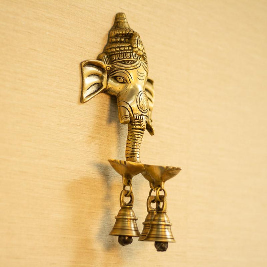 Antique Ganesha Wall Hanging With Deepak & Bells