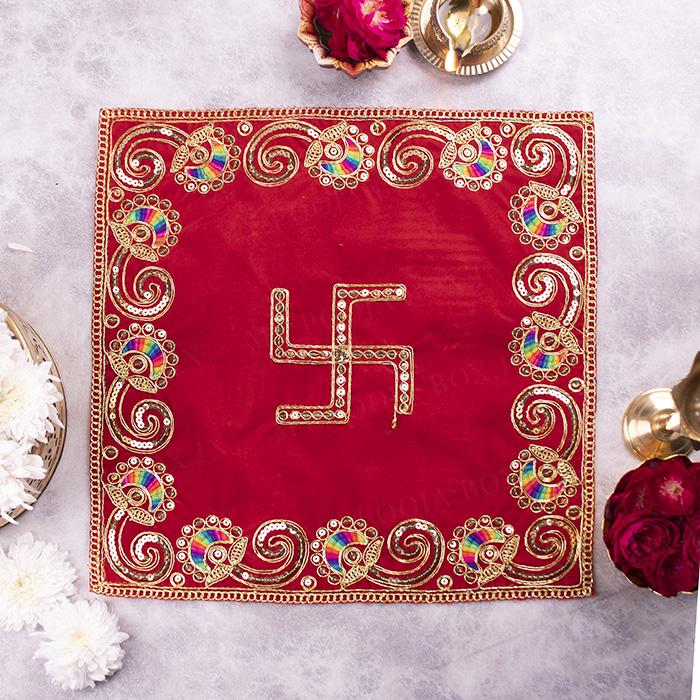 Swastik Embroidered Aasan with Multicolored Border