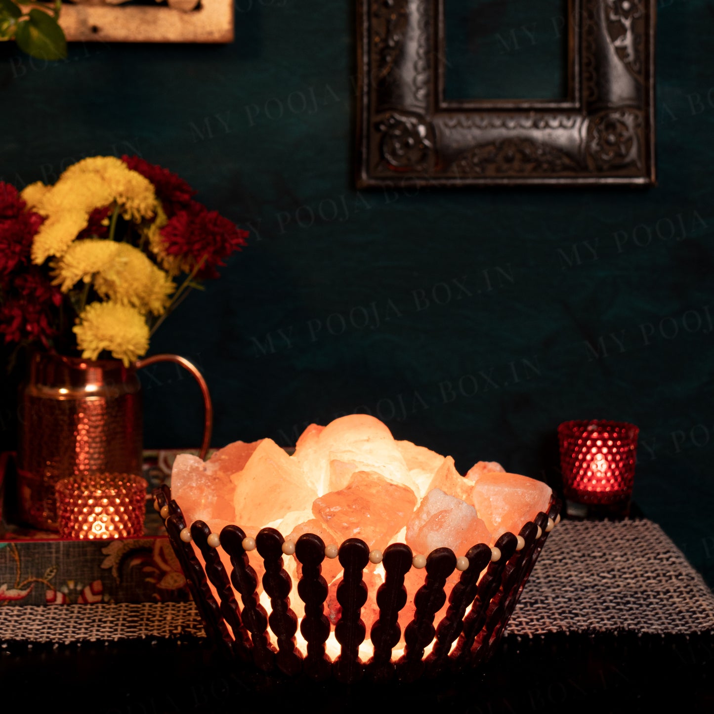 Himalayan Pink Salt Crystals in Wooden Stick Basket