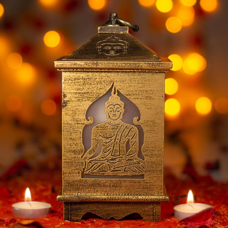 Handcrafted Antique Wooden Buddha Lantern