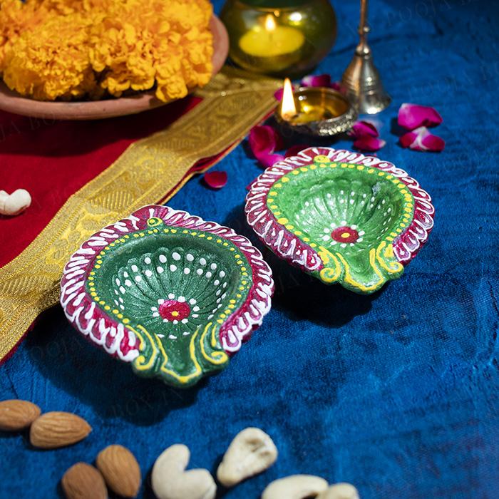 Eco Friendly Green Diya  (set of 2)