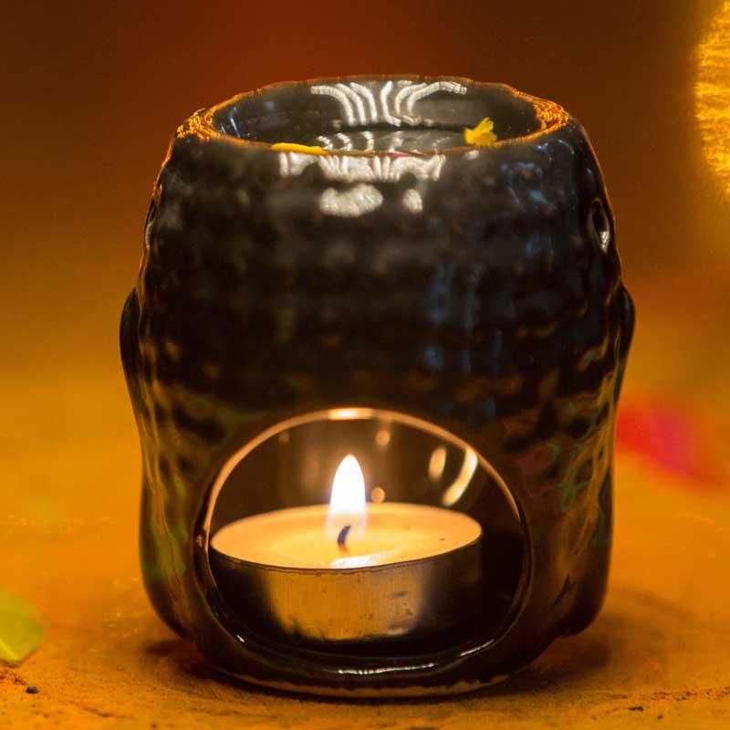 Impressive Meditating Buddha Aroma Diffuser Tealight Holder Black